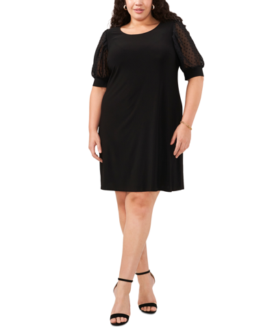 Msk Plus Size Round-neck Chiffon-sleeve Swing Dress In Black