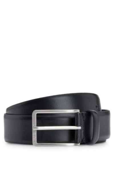 Hugo Boss Italian-made Leather Belt With Engraved-logo Buckle In Black
