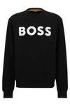 Hugo Boss Relaxed-fit Cotton-terry Sweatshirt With Rubber-print Logo In Black