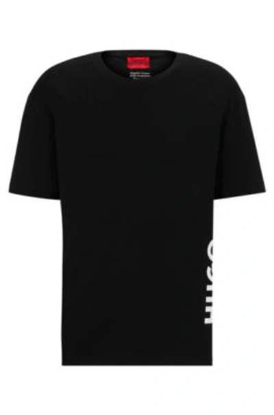 Hugo Relaxed-fit T-shirt In Cotton With Vertical Logo Print In Black