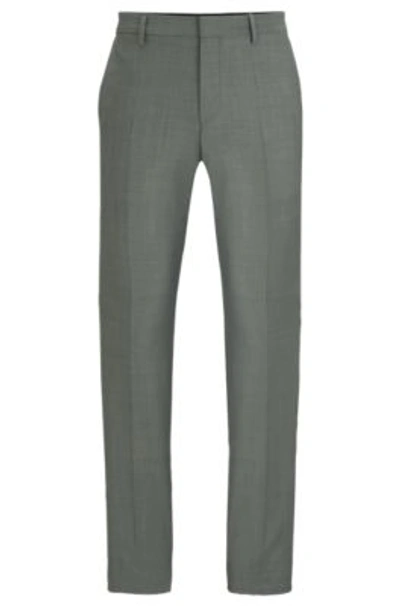 Hugo Slim-fit Trousers In Patterned Super-flex Fabric In Dark Green