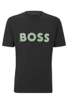 Hugo Boss Cotton-jersey Regular-fit T-shirt With Mesh Logo In Dark Grey