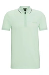 Hugo Boss Zip-neck Slim-fit Polo Shirt With Mesh Details In Light Green