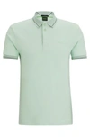 Hugo Boss Interlock-cotton Slim-fit Polo Shirt With Mesh Logo In Light Green