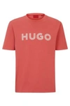 Hugo Cotton-jersey Regular-fit T-shirt With Crochet Logo In Red