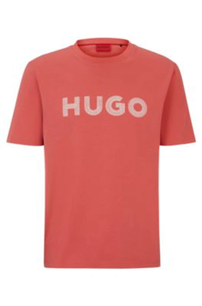 Hugo Cotton-jersey Regular-fit T-shirt With Crochet Logo In Red