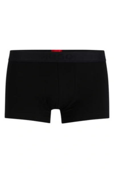 Hugo Stretch-cotton Trunks With Flame Logo And Branded Waistband In Black