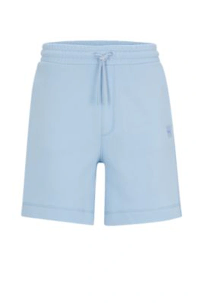 Hugo Boss Cotton-terry Regular-fit Shorts With Logo Badge In Blue