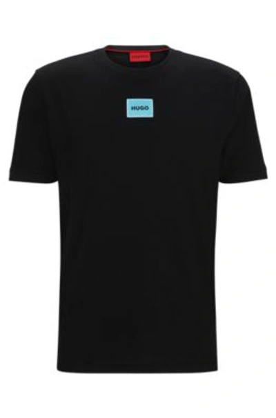 Hugo Cotton-jersey T-shirt With Logo Label In Black