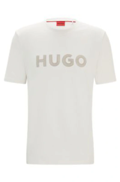 Hugo Cotton-jersey Regular-fit T-shirt With Crochet Logo In White
