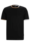 Hugo Boss Mercerized-cotton T-shirt With Signature-stripe Details In Black