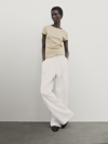 Massimo Dutti Kontrastfarbenes T-shirt In Steinfarbe