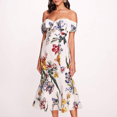 Marchesa Notte Alexander Floral-print Midi Dress In White