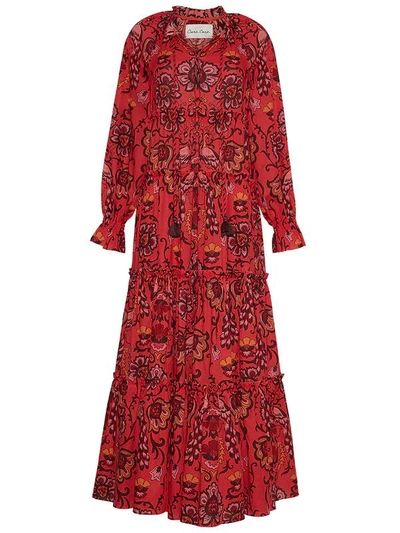 Cara Cara Grazia Tiered Gathered Floral-print Cotton-voile Maxi Dress In Red