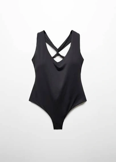 Mango Maillot De Bain Col V In Noir