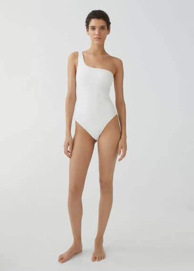 Mango Asymmetrical Textured Swimsuit White