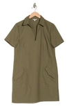 Max Studio Short Sleeve Twill Shift Dress In Olive