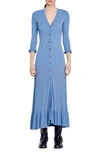 Sandro Womens Bleus Button-up Stretch-knit Midi Dress