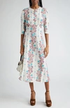 ETRO FLORAL PRINT PUFF SLEEVE MIDI DRESS