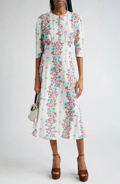 Etro Bouquet Floral-print 3/4-sleeve Cotton Maxi Dress In Print On White Ba