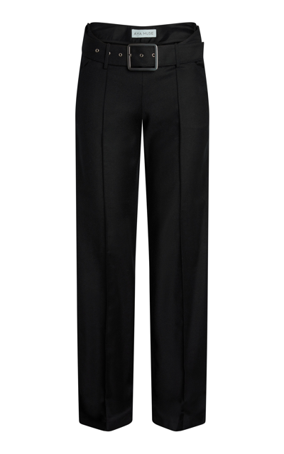 Aya Muse Sole Belted Low-rise Wool Pants In Black