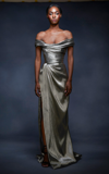 MARCHESA DRAPED OFF-THE-SHOULDER CORSET GOWN