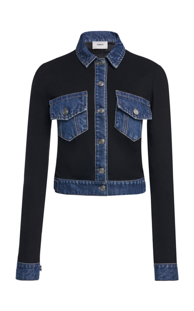 Coperni Denim-detailed Jersey Button-up Shirt In Black