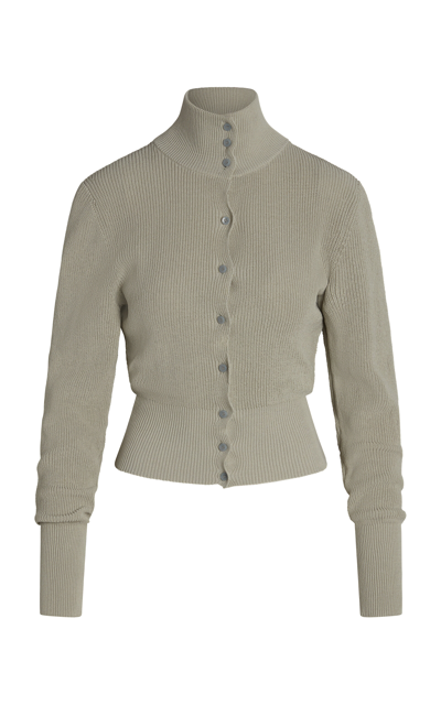 Aya Muse Alma Ribbed-knit Stretch-cotton Cardigan In Grey