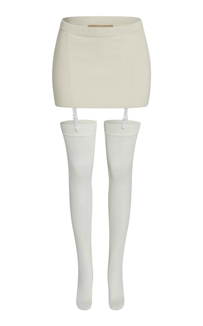 Aya Muse Eris Ribbed-knit Stretch-cotton Mini Skirt In Off-white