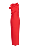 Coperni Red Asymmetric Flower Maxi Dress In Red