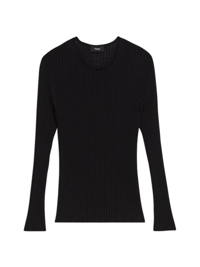 Theory Women's Slim Ribbed Merino Wool Top In Black