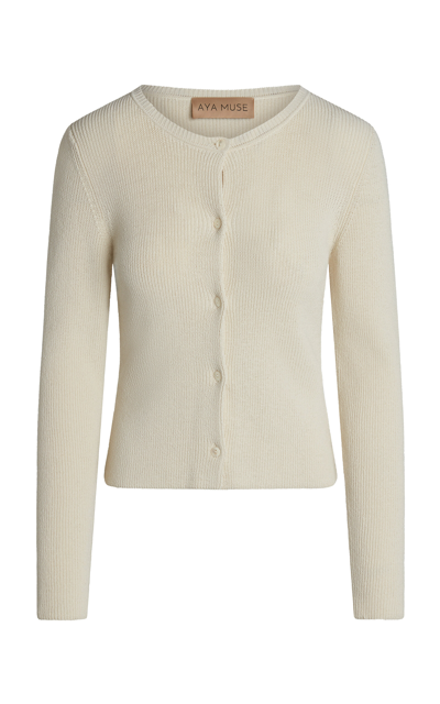 Aya Muse Eris Ribbed-knit Stretch-cotton Cardigan In Off-white