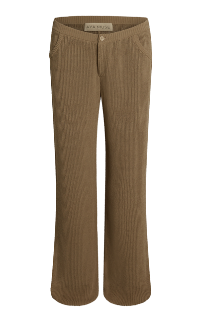Aya Muse Aries Ribbed Cotton-blend Pants In Brown
