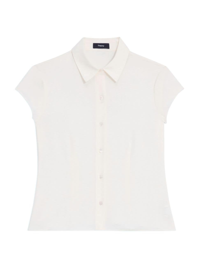 Theory Women's Cap-sleeve Silk Button-front Shirt In Ivory