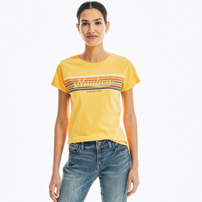 Nautica Womens Chest-stripe Graphic T-shirt In Multi