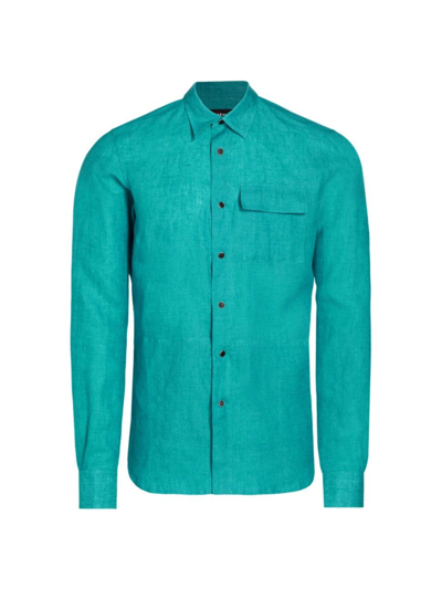 Kiton Men's Buba Linen Button-front Shirt In Green