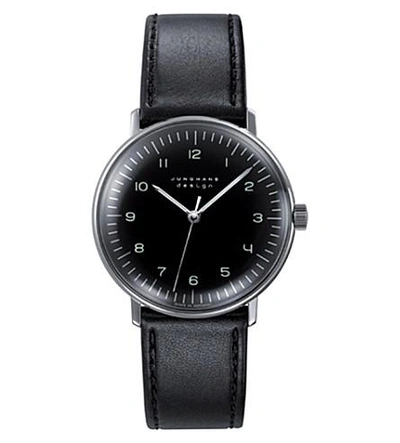 Junghans Mens Black 027/3702.00 Max Bill Stainless Steel And Leather Watch