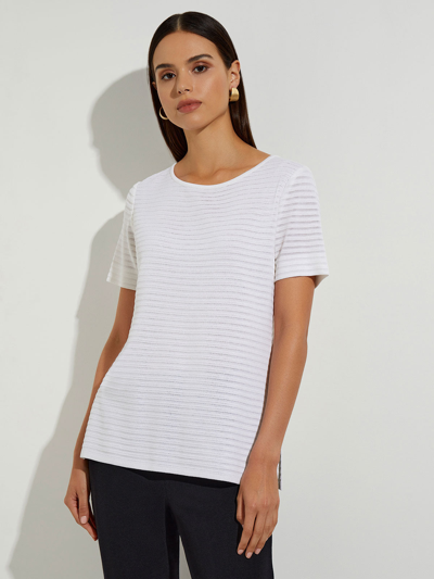 Misook Animal-patterned Knit Short-sleeve Top In White