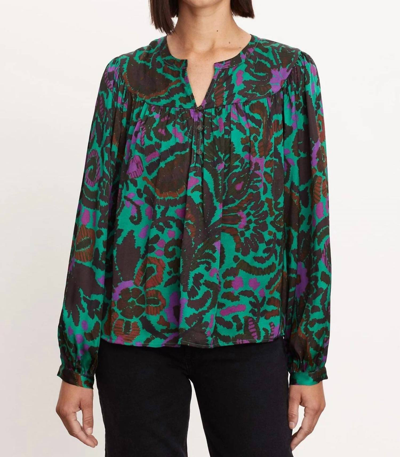 Velvet By Graham & Spencer Reeve Peasant Blouse In Multi In Green