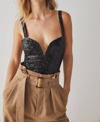 Free People Sparks Fly Sequin Bodysuit In Black In Black