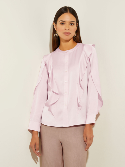 Misook Flutter Trim Crepe De Chine Blouse In Pink