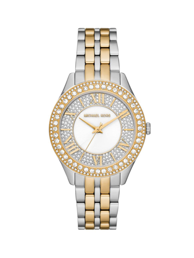 Michael Kors Women's Harlowe Two-tone Stainless Steel & Cubic Zirconia Bracelet Watch/38mm In Gold