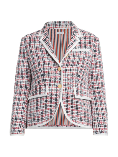 Thom Browne Women's Crochet Check Tweed High Armhole Sport Coat In Red White Blue