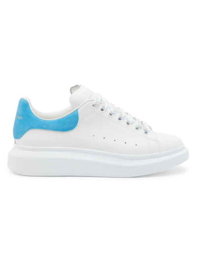 Alexander Mcqueen Men's Oversized Suede And Leather Low-top Trainers In White/lapis Blue