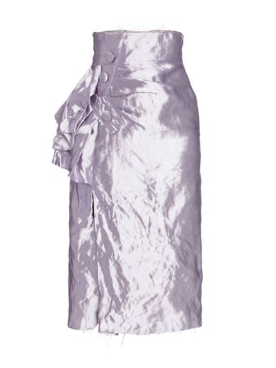 Maison Margiela Women's 'metallic Satin Midi Wrap Skirt With In Dark Lilac