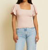 NATION LTD SMOCKED FLUTTER TEE TOP IN LIGHT PINK