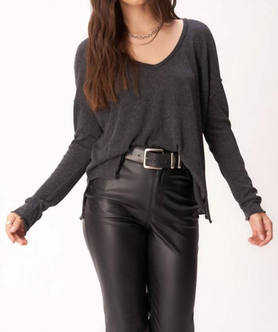 Project Social T Mae Textured Relaxed V-neck Long Sleeve In Black