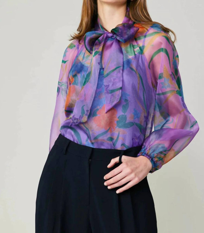 CURRENT AIR REMI SEMI-SHEER BLOUSE IN PURPLE FLORAL