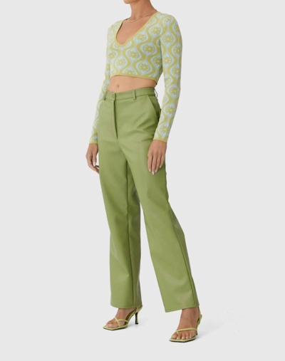 Finderskeepers Mia Vegan Leather Pant In Khaki In Green