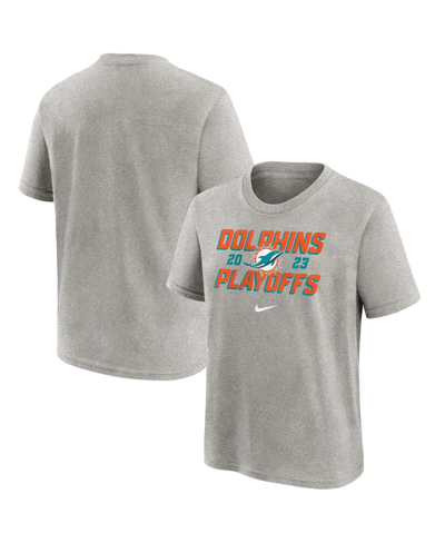 NIKE BIG BOYS NIKE GRAY MIAMI DOLPHINS 2023 NFL PLAYOFFS ICONIC T-SHIRT